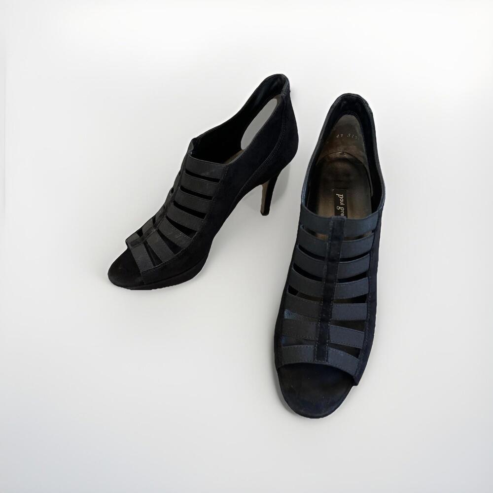 PAUL GREEN LADIES BLACK SUEDE PEEP TOE HEELS SIZE 9 MADE IN AUSTRIA VGC! RP $400